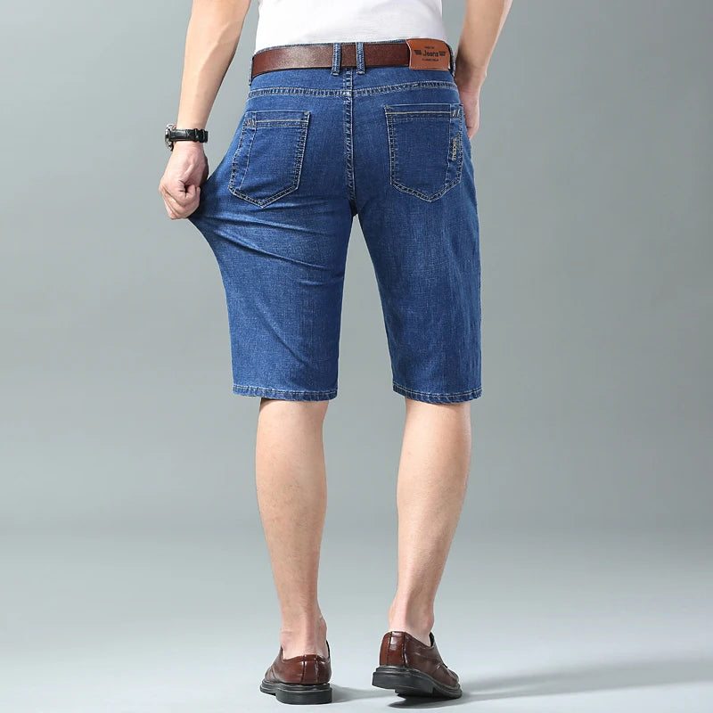 Men Denim Shorts New Style Thin Embroidery Business Casual Straight  Short Jeans