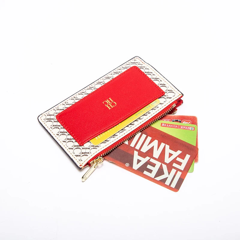 Wallet Button Zipper Fashionable Classic Folding Design Textured Printing Card Holder