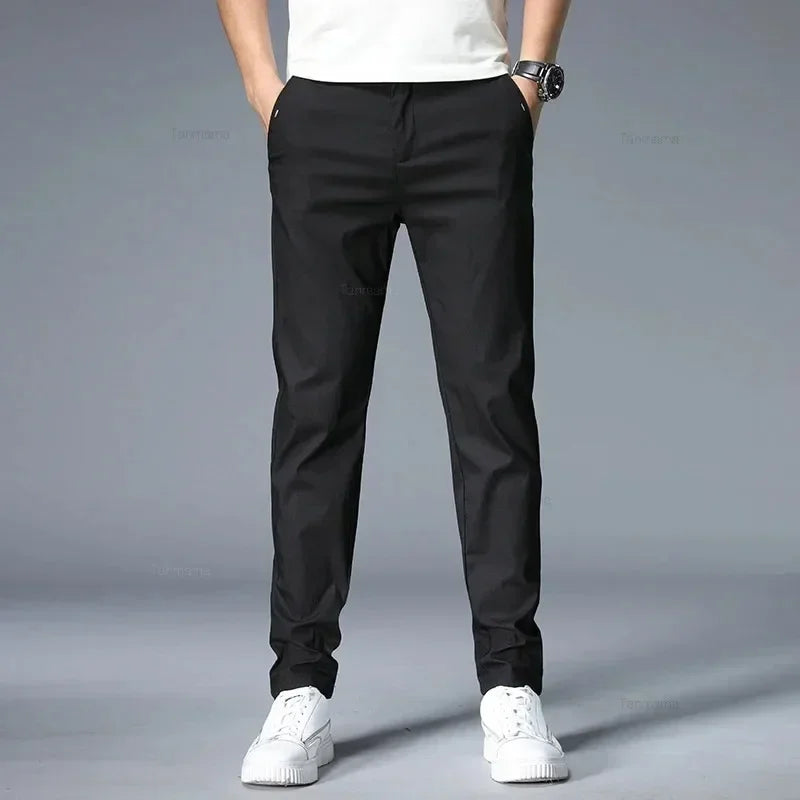 Ultra-thin Men's Casual trousers Slim Straight Elastic Ice Silk Sports