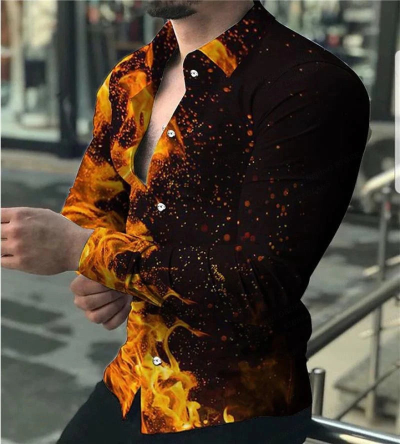 Long Sleeve Beach Blouse Male Luxury Camisa Men's Clothing Streetwear