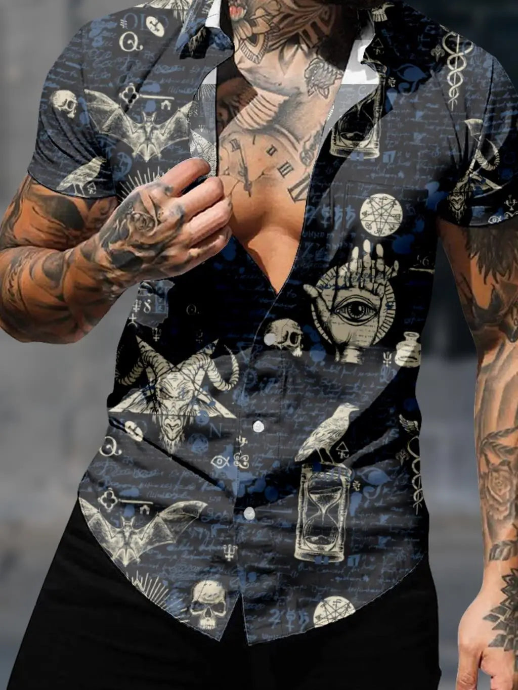 Hawaiian Shirts For Men's Skull Summer Casual Short Sleeve