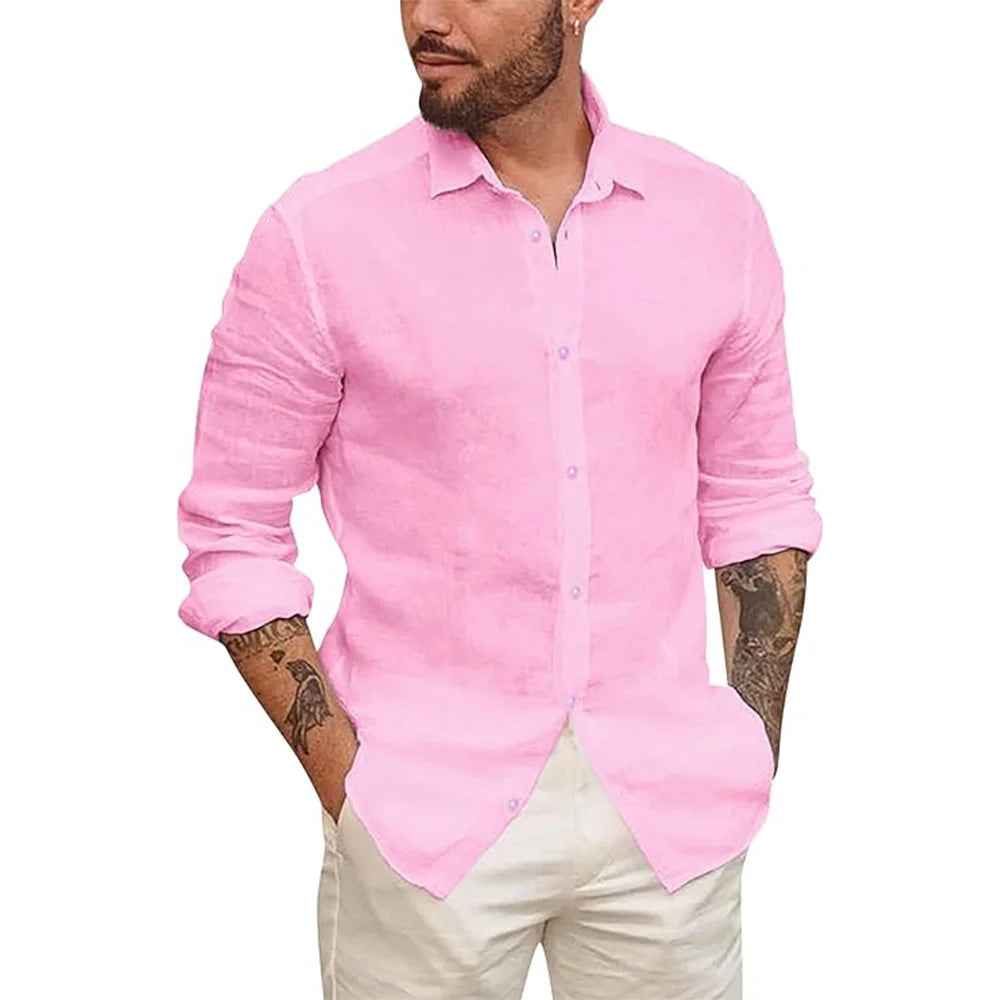 Mens Button Up Shirts for Men Long Sleeve Cotton Linen