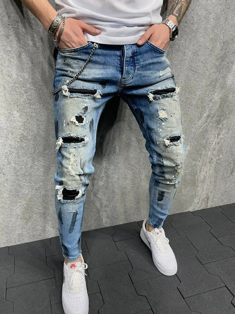 New Men's Skinny Ripped Jeans