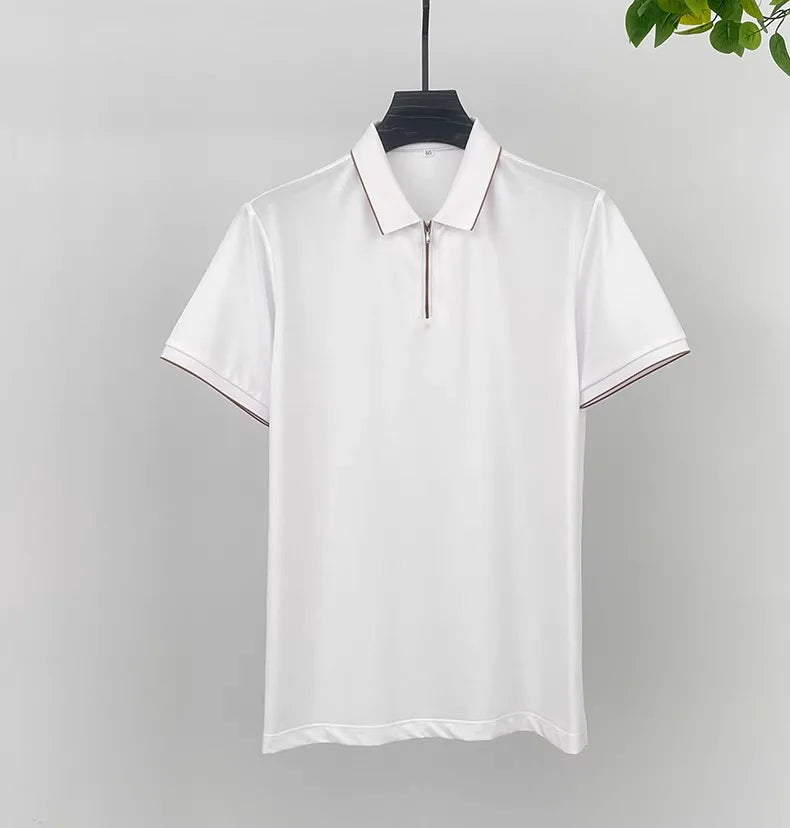 High end fashion semi zippered short sleeve POLO shirt men T-shirt