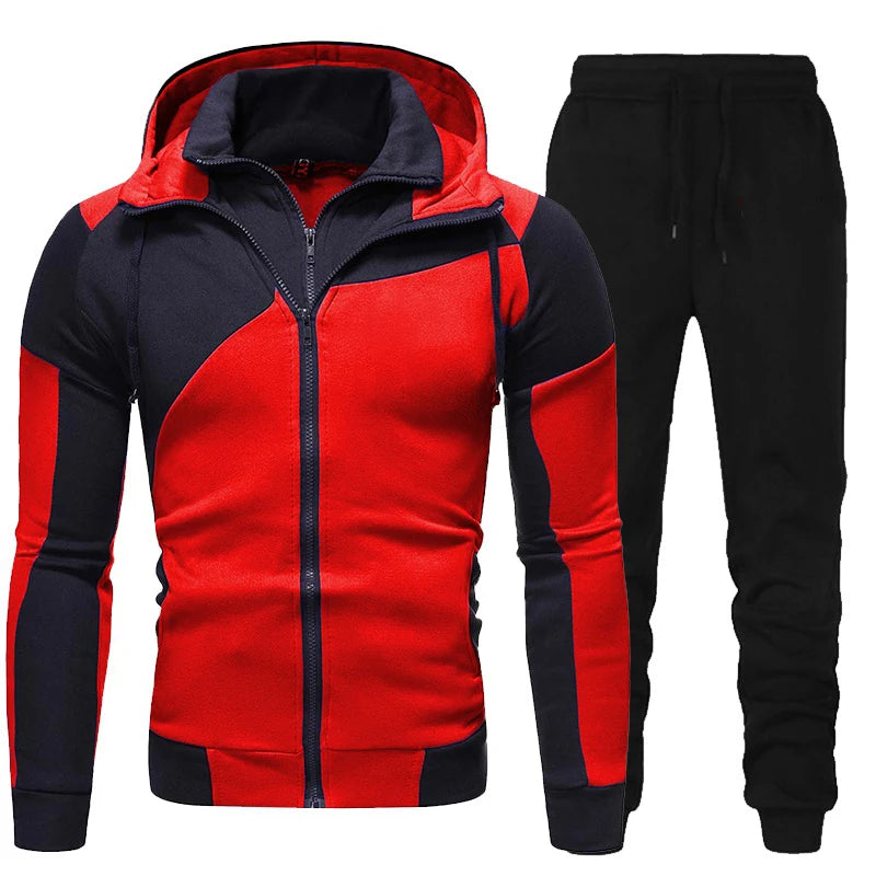 Men Tracksuit Double Zipper Two Pieces Set Mens Sportswear