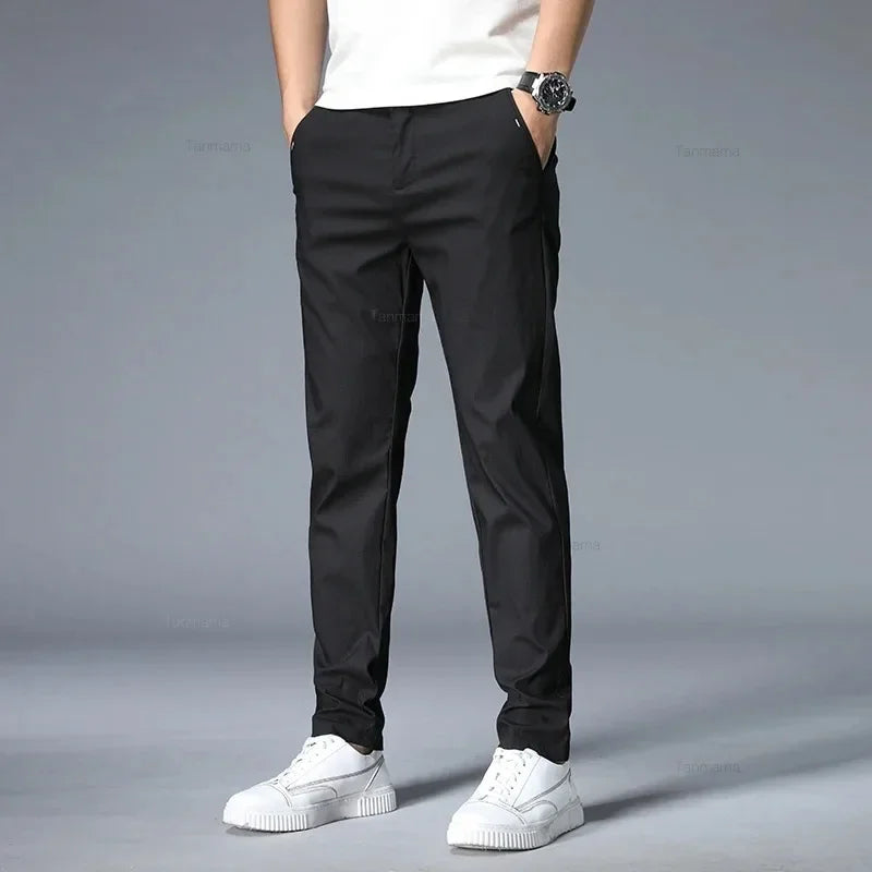 Ultra-thin Men's Casual trousers Slim Straight Elastic Ice Silk Sports