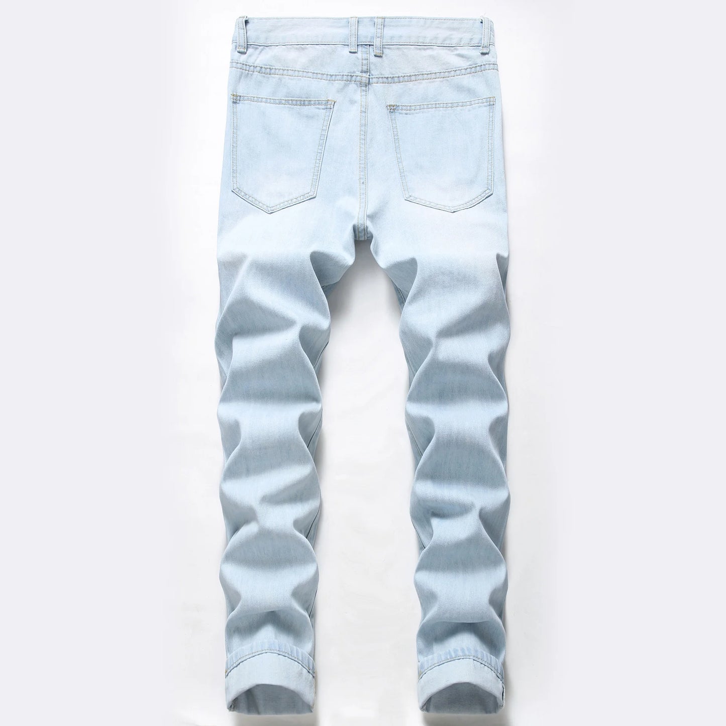 New Style Men's Knee-length Ripped Casual Jeans Light Blue Hip-hop High Street Non-stretch