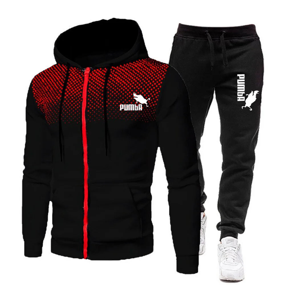 Men's Football Sets Zipper Hoodie+Pants Two Pieces