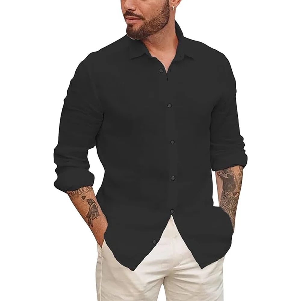 Mens Button Up Shirts for Men Long Sleeve Cotton Linen