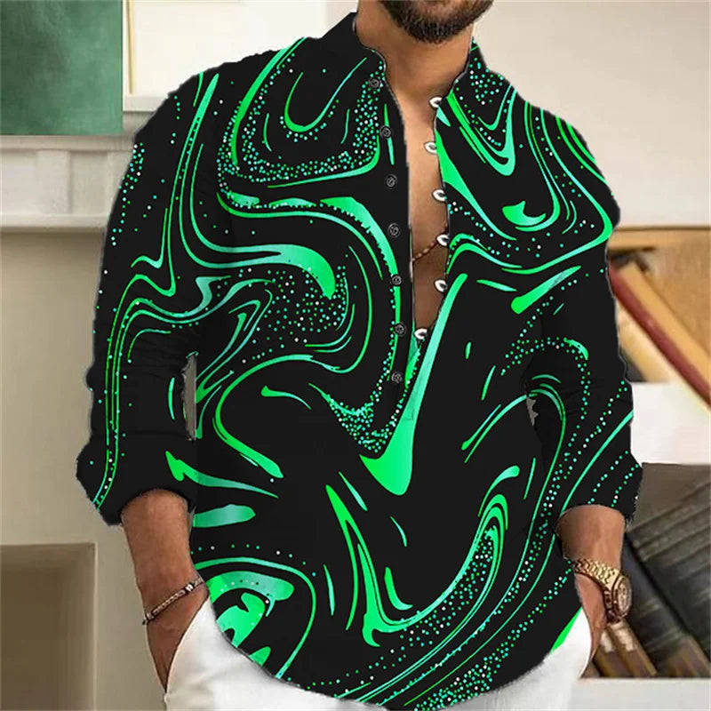 Hot Sale Men's Shirt 3D Printed Hawaiian Long Sleeve Shirt