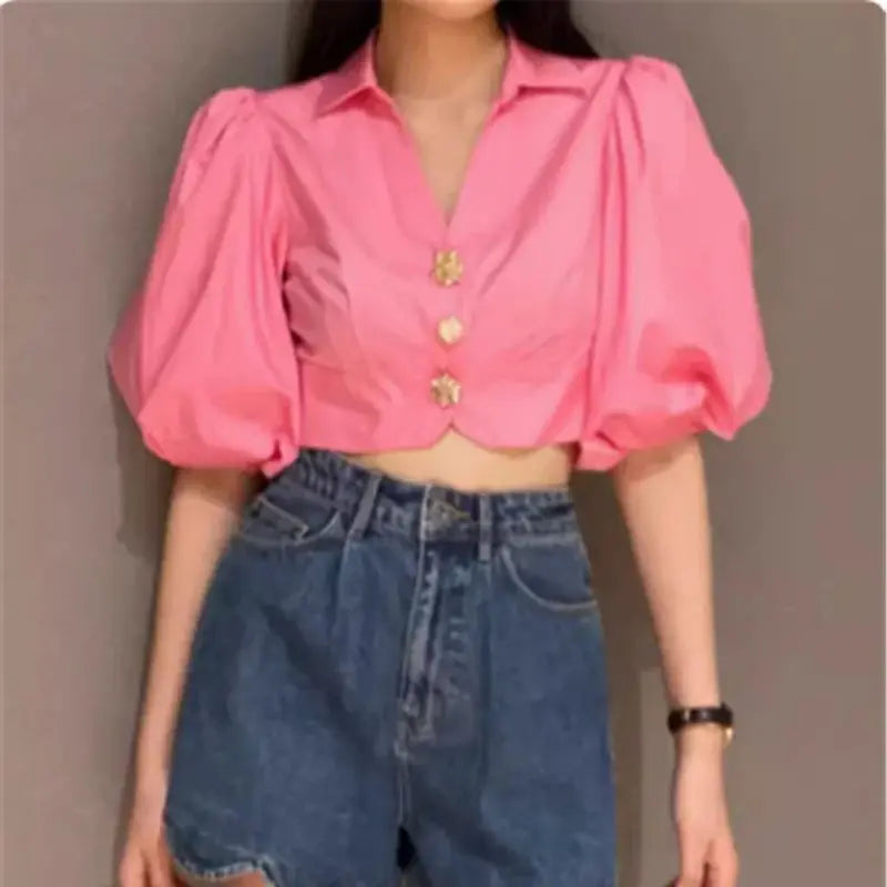 Three Diamond Buckle Short Shirt for Women