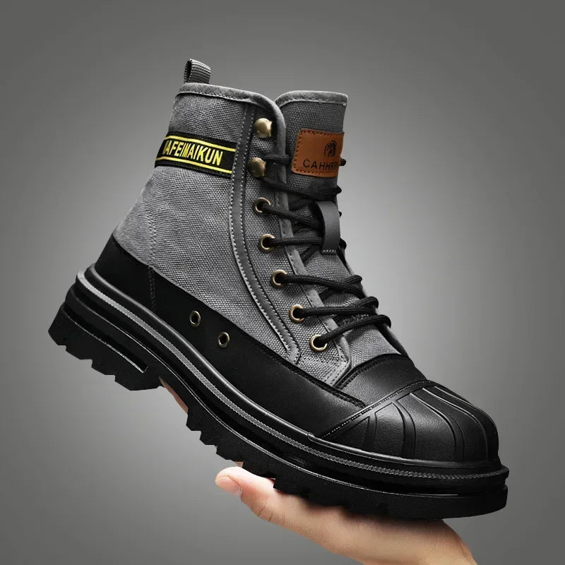 Men's Shoes Breathable High-top Boots Heightened Thick-soled All Match Canvas Casual Shoes