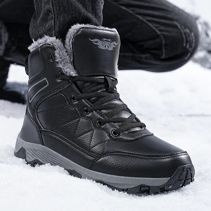 Winter Snow Boots For Man High Top Plush Warm Ankle Boots Lace Up Black High-quality Luxury Sneakers