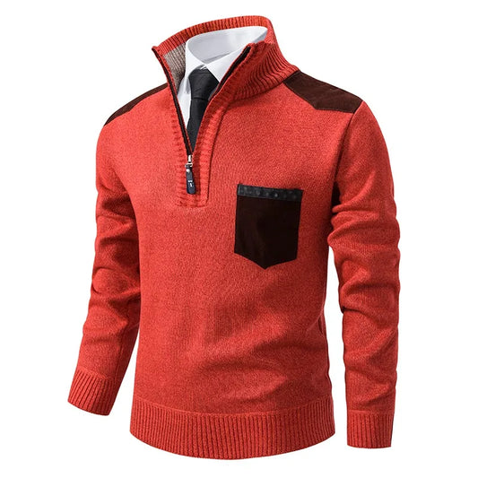 Men's Semi-turtleneck Zip-up Casual Pullover with Pocket