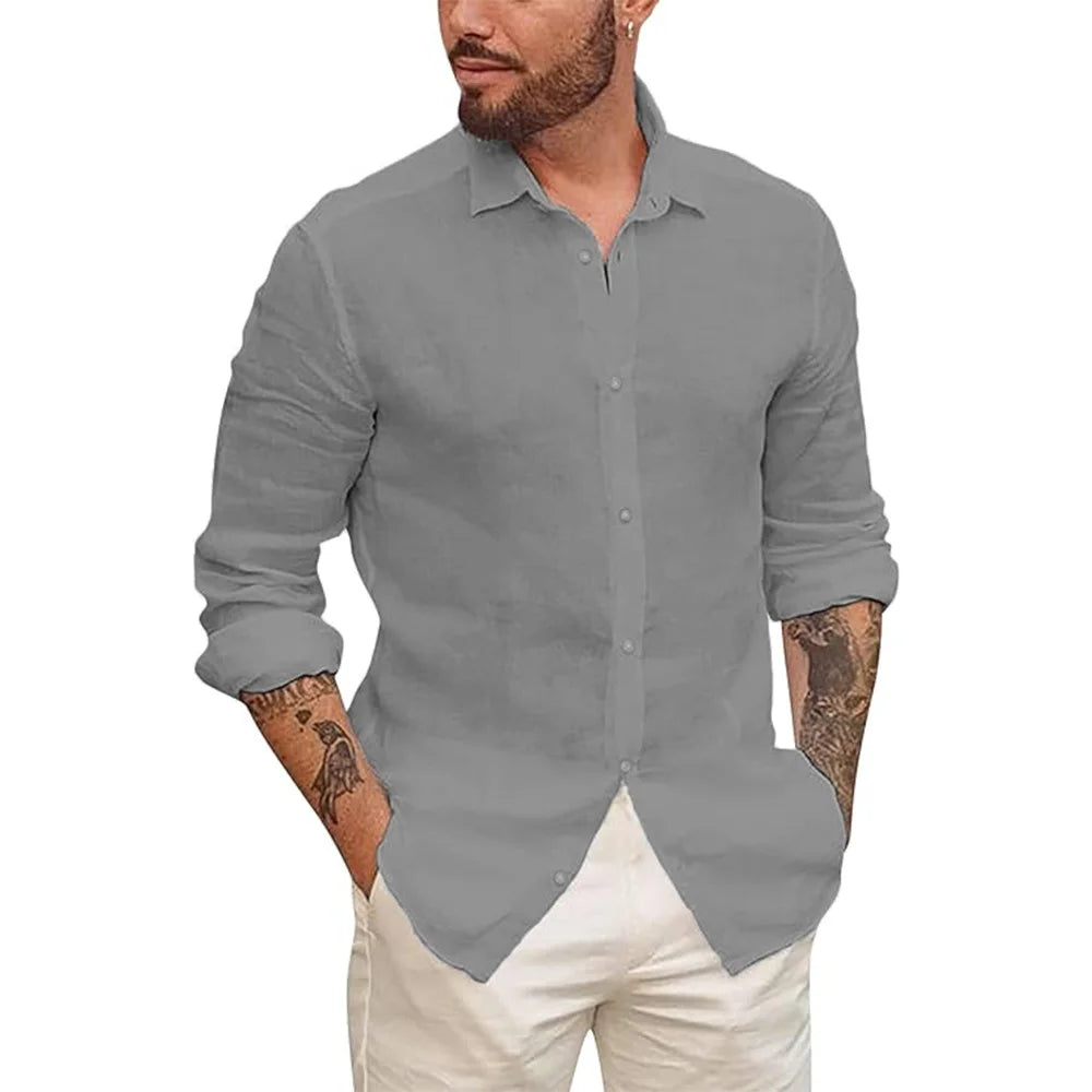 Mens Button Up Shirts for Men Long Sleeve Cotton Linen