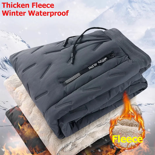 Winter Sweatwear Men Thicken Fleece Lining Sweatpant Waterproof Windproof Warm Velvet Pants