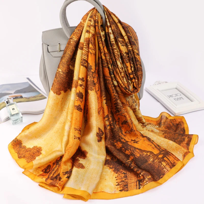 Women Fashion Print Silk Scarf Luxury Brand