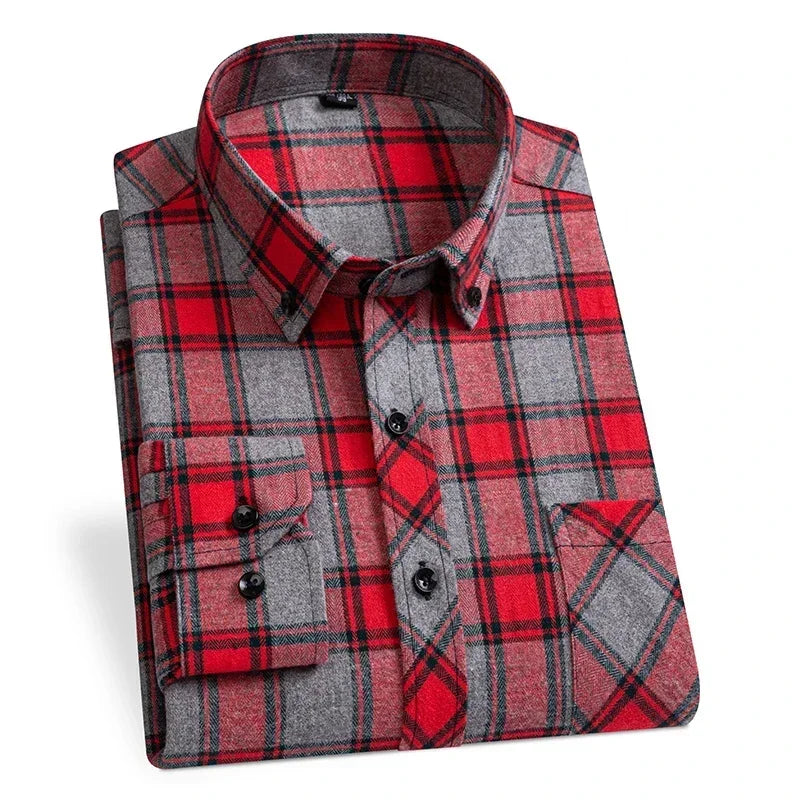 New Cotton Flannel Plaid Shirts Men Regular Fit Plus size