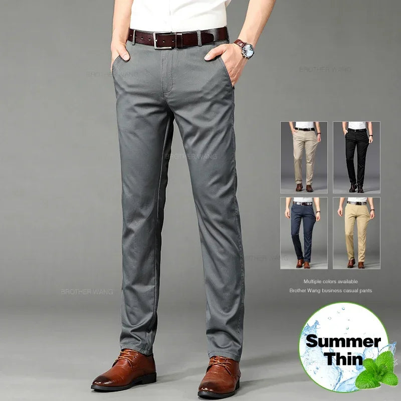 Thin Men's Business Casual Pants  Fashionable Comfortable Straight Elastic Casual Long Pants