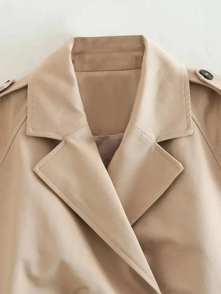 Belt Cropped Trench Spring Jacke Double Breasted