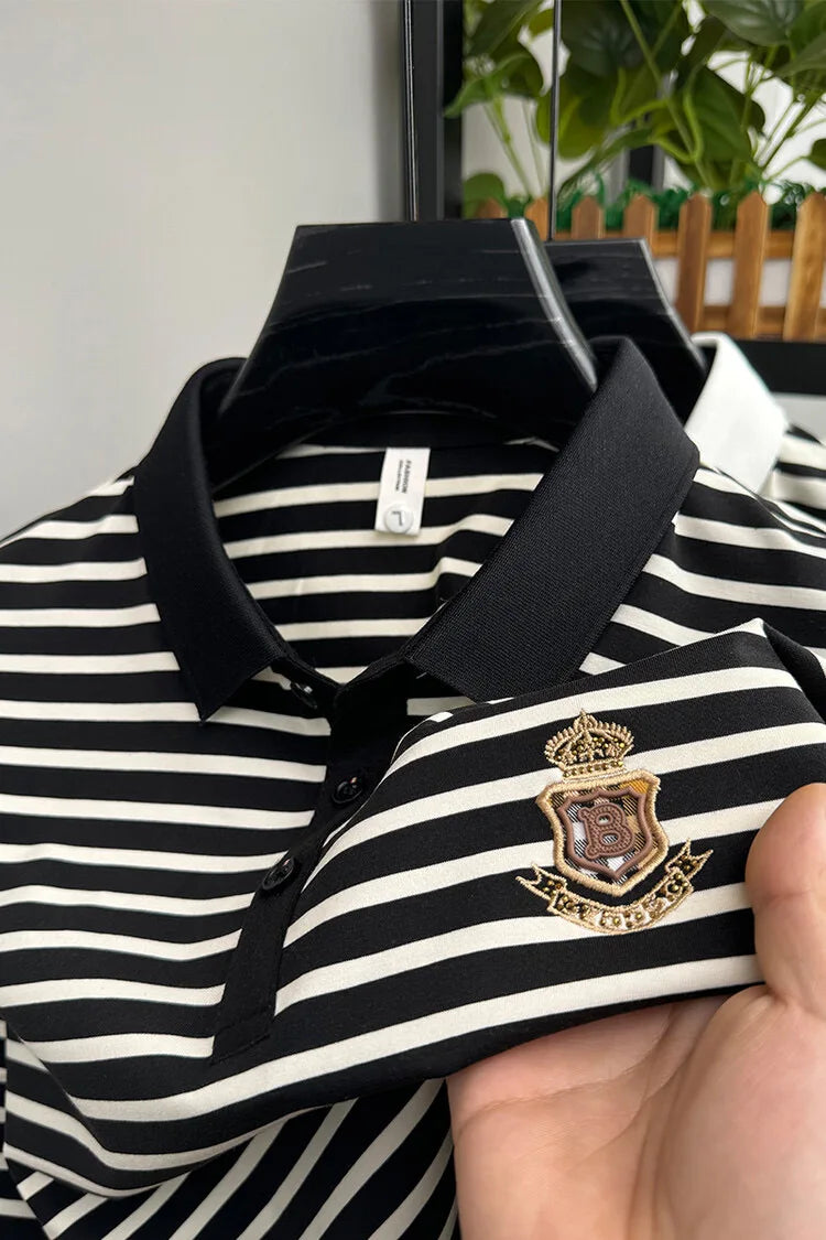 Luxury and fashionable striped ice silk short sleeve POLO shirt