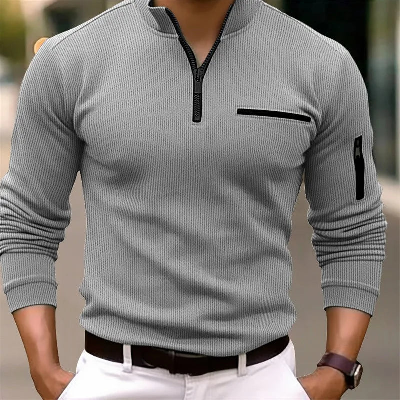 New light luxury light mature casual  outdoor thick long-sleeved POLO shirt