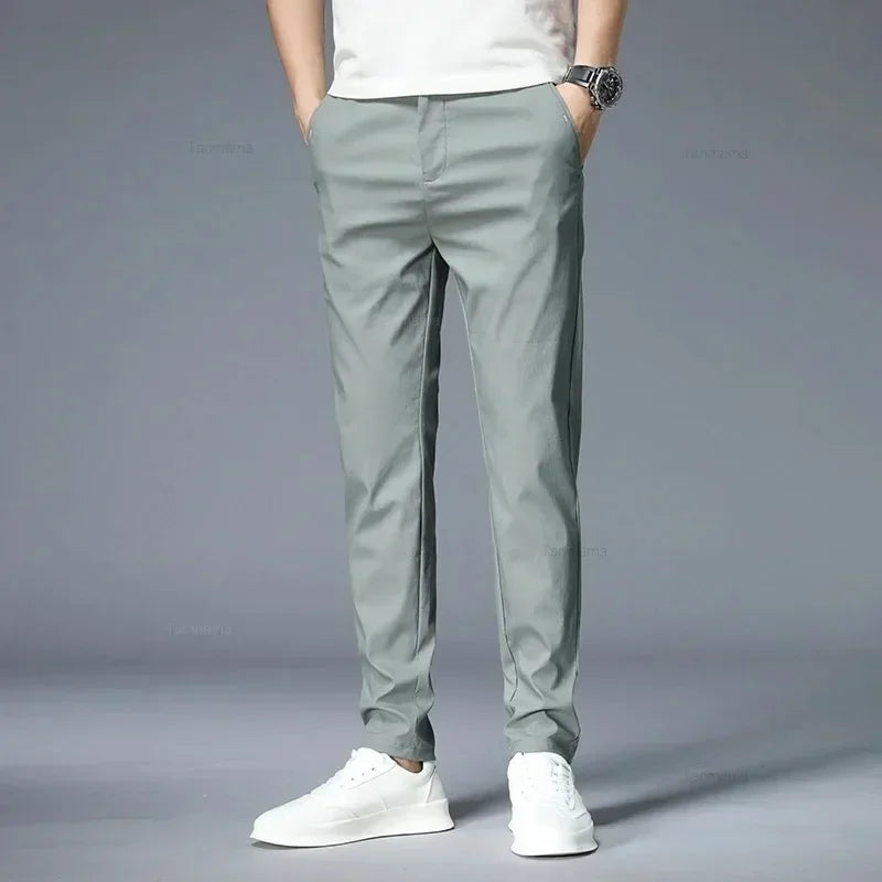 Ultra-thin Men's Casual trousers Slim Straight Elastic Ice Silk Sports