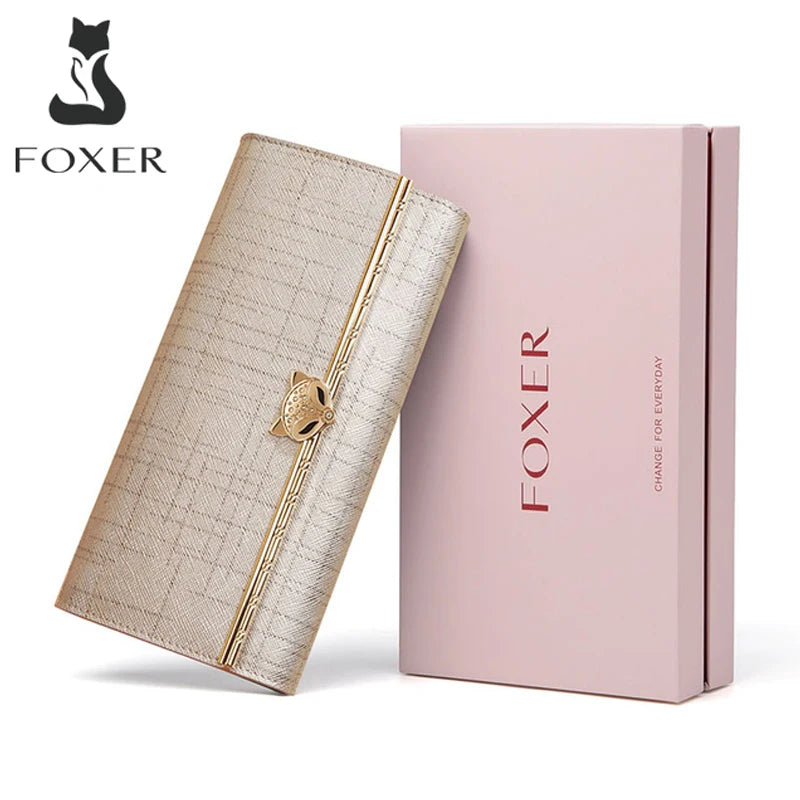 FOXER Brand Women's Split Leather Long Wallet