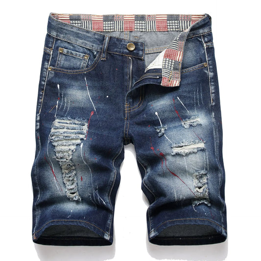 Men Graffiti Ripped Denim Shorts Jeans