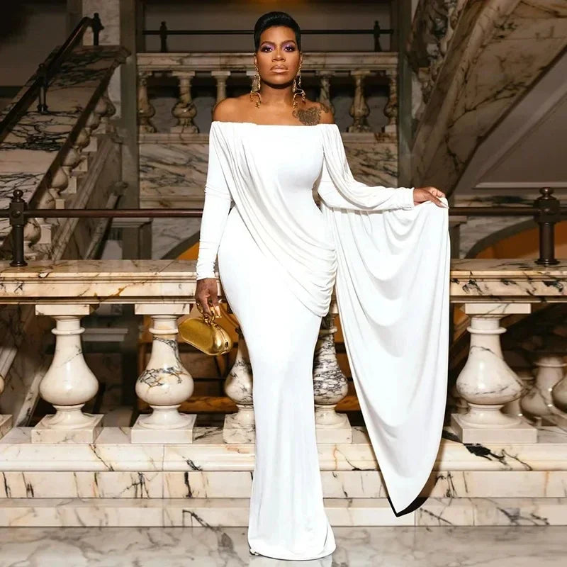 Sexy White Strapless Backless Long Sleeve Dress Party Evening Dresses