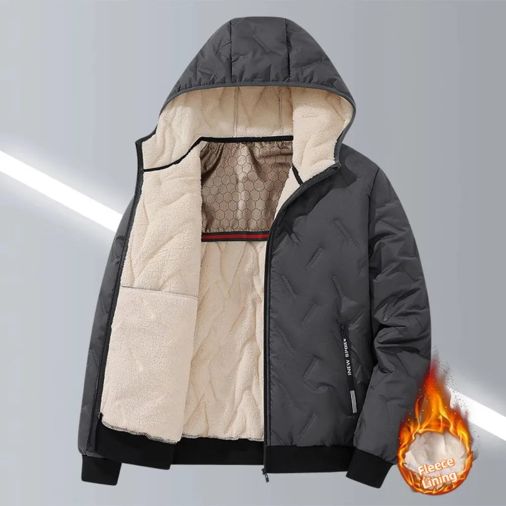 Men's Hooded Parka Casual Coats Fleece Lining Parkas Male