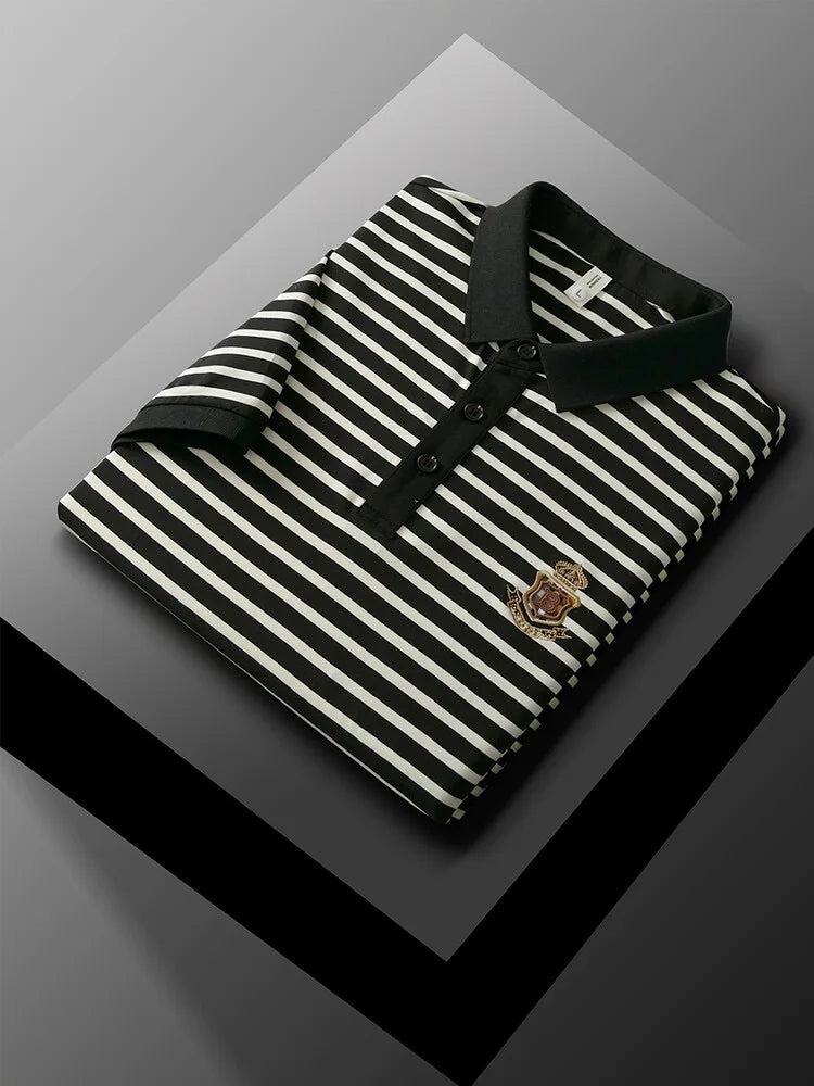 Luxury and fashionable striped ice silk short sleeve POLO shirt