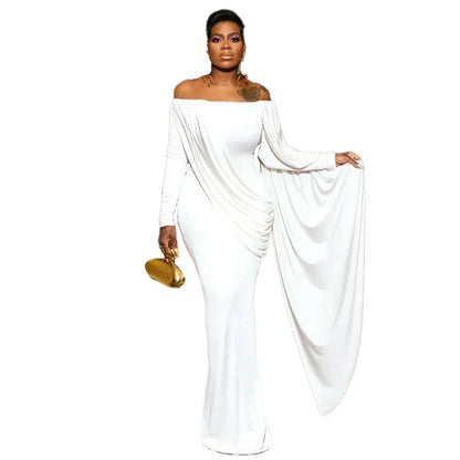 Sexy White Strapless Backless Long Sleeve Dress Party Evening Dresses