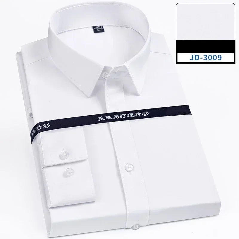 Iron Free Soft Office Tops Solid Color Elastic Long-sleeve Shirts for Men