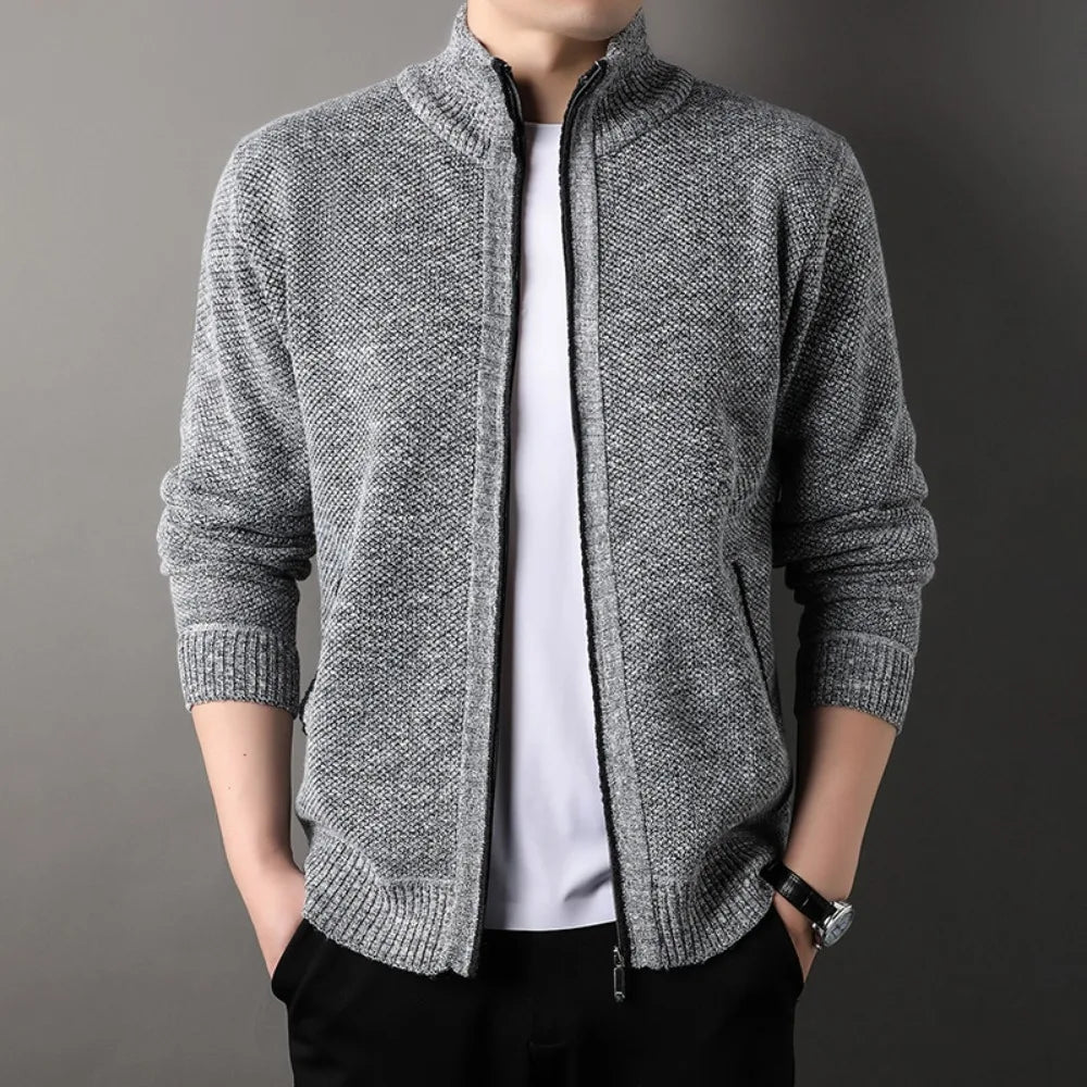 Men's Stand-up Collar Knit Sweater Jacket