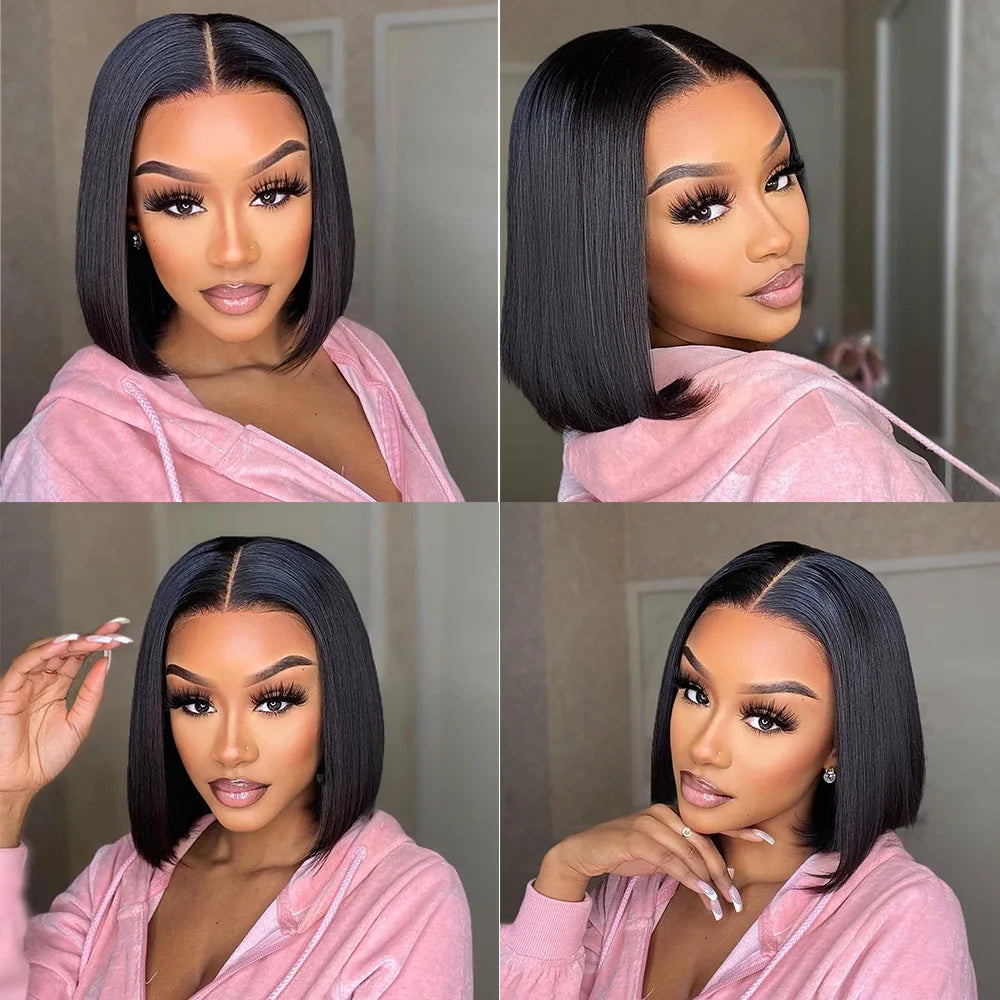 Bob Wig Bone Straight Bob Wig Lace Front Human Hair Wigs For Women HD Transparent Lace Frontal 99J 4# Bob Human Hair Wig