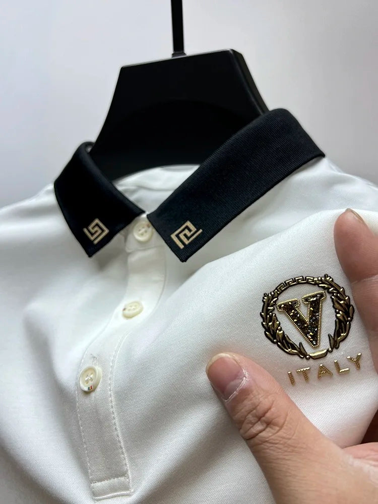 High end luxury brand fashion printed short sleeved POLO shirt for men