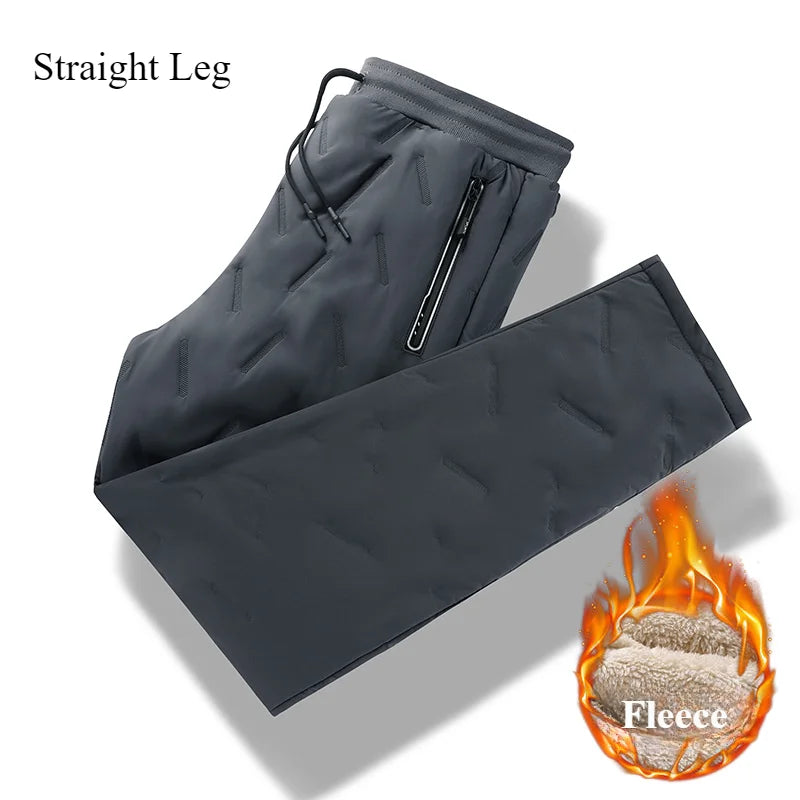 Winter Sweatwear Men Thicken Fleece Lining Sweatpant Waterproof Windproof Warm Velvet Pants