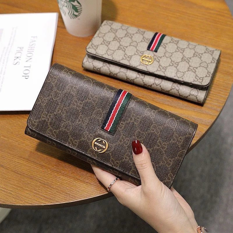 Luxury women's leather long wallet card bag all-in-one package