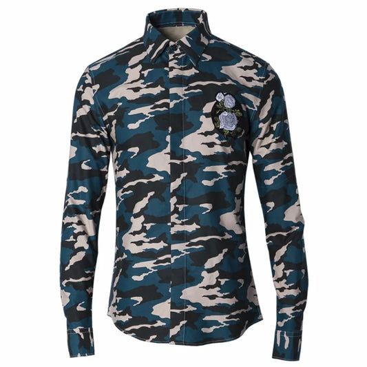 Camouflage Long Sleeve Men Shirts Elegant Slim Fit