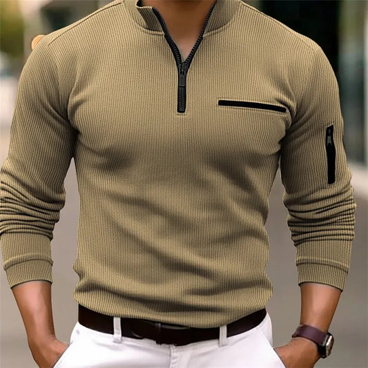 New light luxury light mature casual  outdoor thick long-sleeved POLO shirt