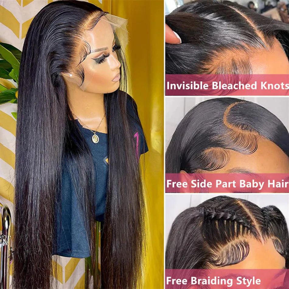 Brazilian 34 32 Inch  Bone Straight 13x4 Lace Front Human Hair Wigs For Women Preplucked Brown Lace Frontal Wig Beauty Grace