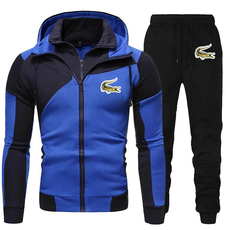 Men Tracksuit Double Zipper Two Pieces Set Mens Sportswear