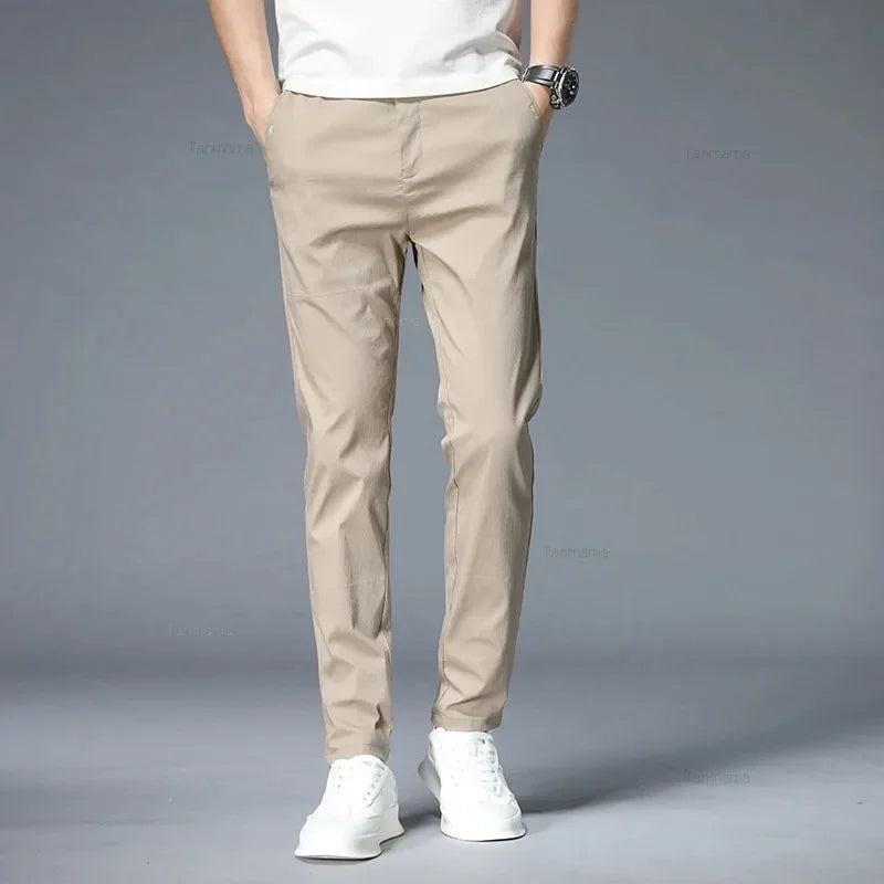 Ultra-thin Men's Casual trousers Slim Straight Elastic Ice Silk Sports