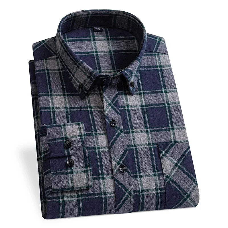 New Cotton Flannel Plaid Shirts Men Regular Fit Plus size