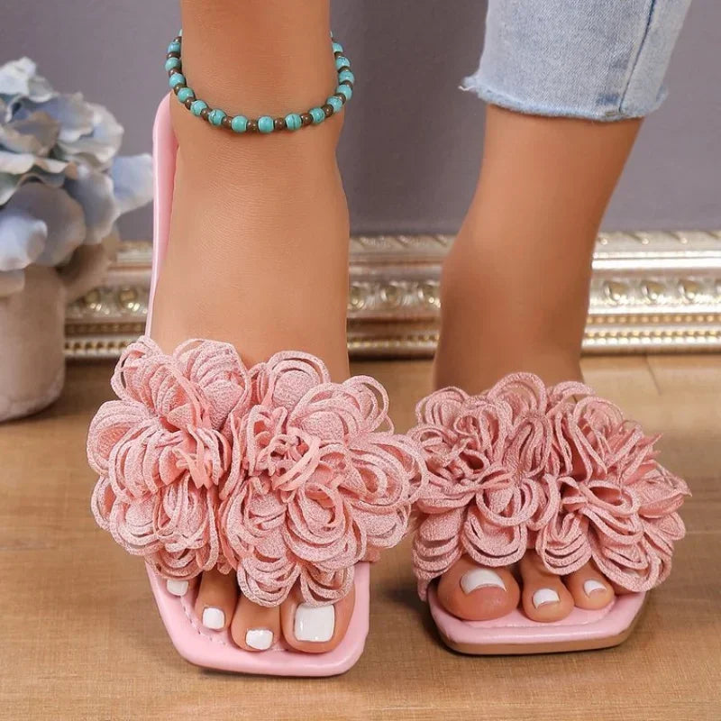 Women Flower Flat Slippers Casual Walking Shoes