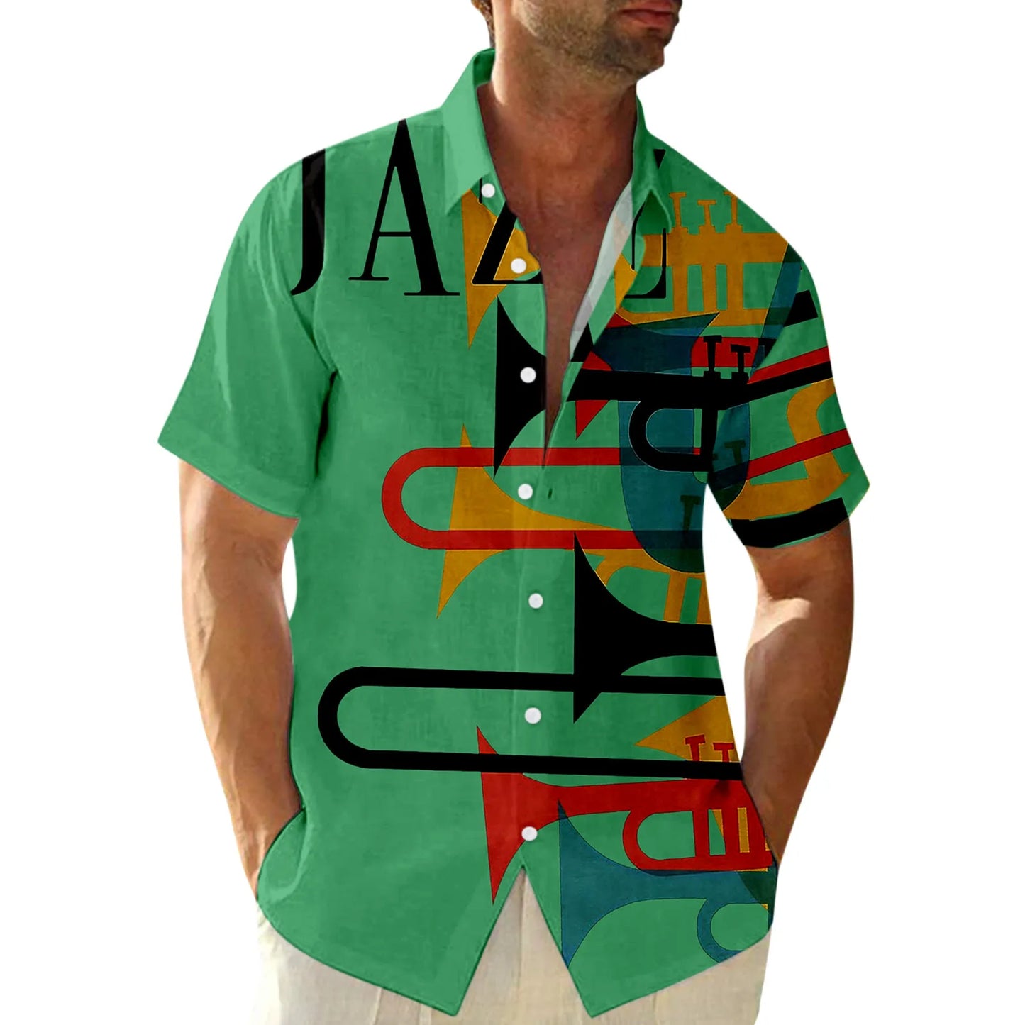 Men Short Sleeve Jazz Print Music Cool Shirts