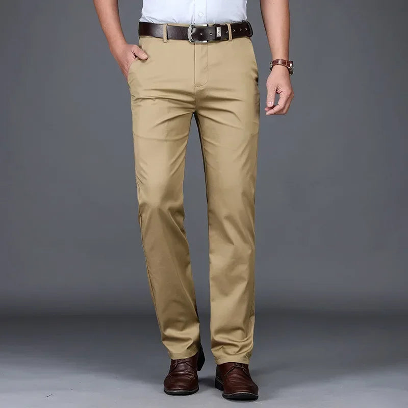 High Quality Soft Thin Cotton Casual Pants Mens Clothing Straight Office Business Green Black Khaki Trousers