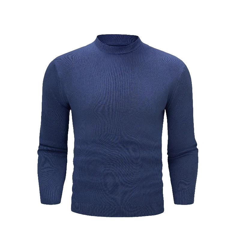 High quality long sleeve men's semi high neck knitted sweater