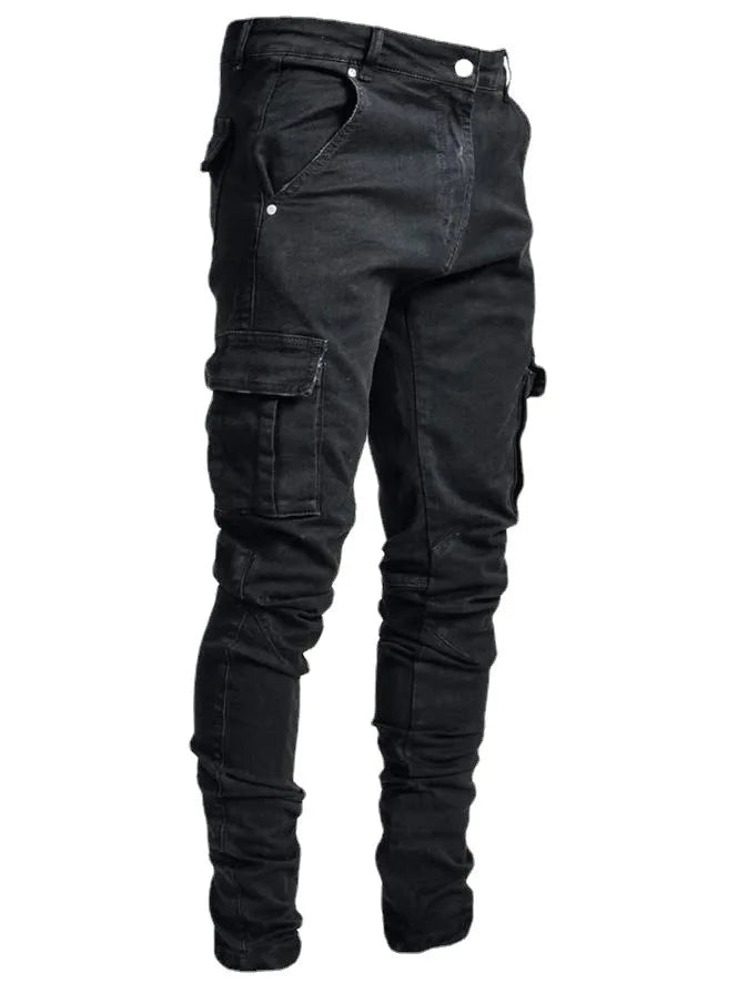 Men's Jeans Denim Pant Mid Waist Cargo Jean Male Slim Fahsion Casual Trousers